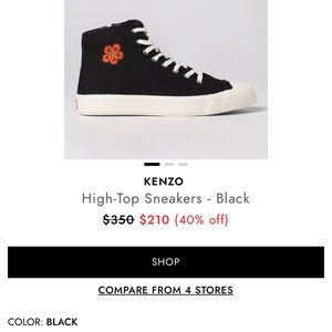 Kenzo Black Sneakers with Red Floral Accent
